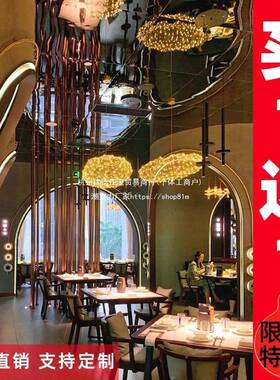 网红云朵灯吊灯店铺商用围餐饮酒店大灯灯堂酒75299吧氛铁网鲸鱼