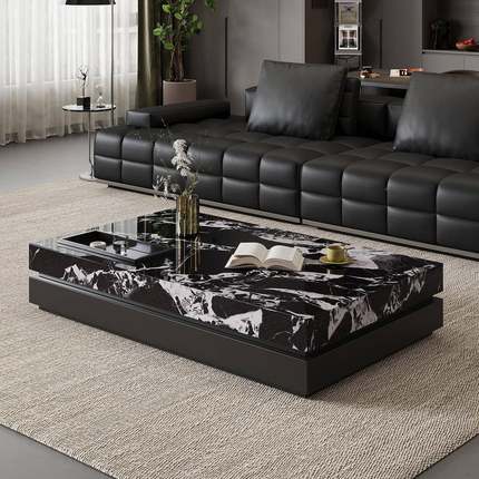 现代极岩板茶几轻奢意式AKU约简小户简型客厅家高端长方形大寸茶