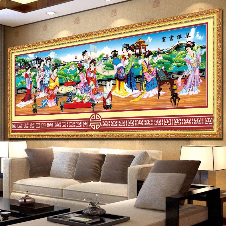 青飞5WPT古D精准楼雅叙琴棋书画十字绣荷花红代美女厅客书房有钻