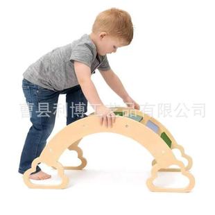 架儿童拱桥式木制爬爬架居家彩虹木A212质攀室木内小型实摇摇椅玩