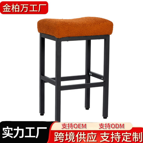 厂家直销制定跨境爆款吧台凳复古马鞍凳布艺厨房软垫金属酒吧凳子