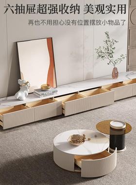 奢超GOB长地客厅岩板电视柜茶几组合轻灰色漆地柜现代简约烤宅寂