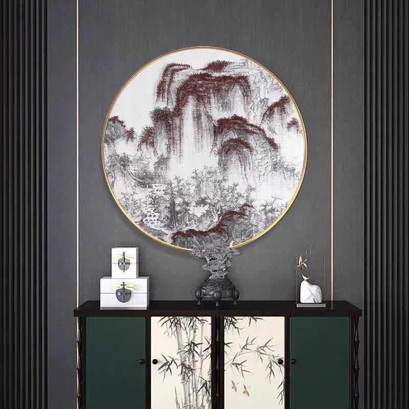 钉子画新中式装饰画入户玄关挂画实物画立体装置画墙酒店壁画手工图片