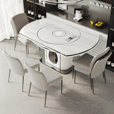 5V2025新内款岩合板多功能餐桌椅组轻奢伸用缩折叠方圆两80cmBM93