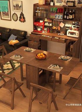 全实木餐17862边柜可伸缩叠移动小户型家功用桌子多能折餐叠桌折