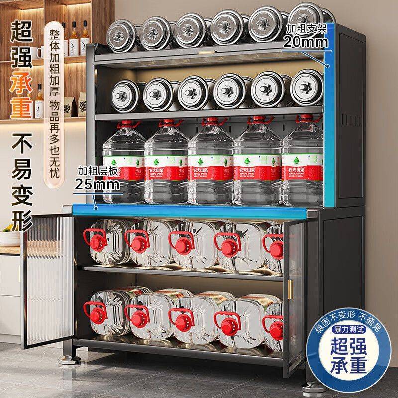 厨房储物柜加厚防尘餐边置物架落地多层微波炉收纳柜碗柜带门橱柜