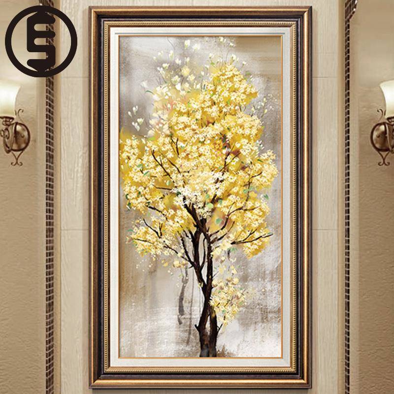 户美式关入玄装IRK饰画发财树轻奢进门走廊壁代画现竖版高档过道