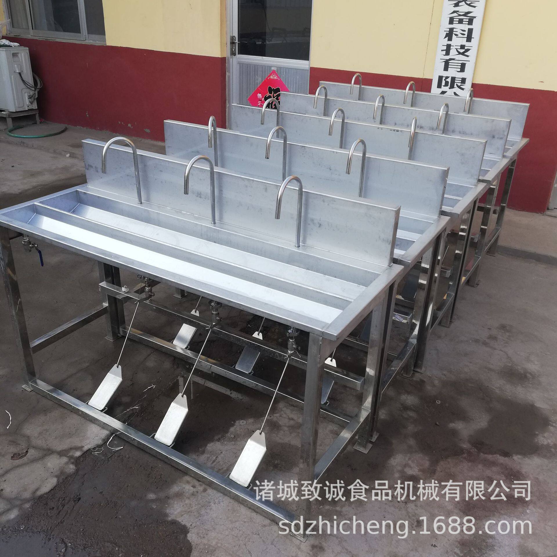 脚踏式洗手消毒池 304不锈钢双槽洗手池 多头洗手消毒水槽