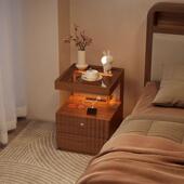 358实木床头柜储简约家现代用卧室带锁物柜小型床边置物架收简