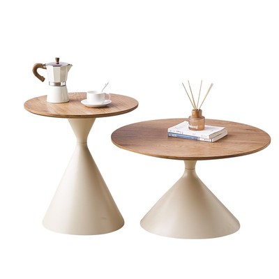 奶油风实木茶几客厅家用s小户型简易原木侘寂民宿设计感圆形边几