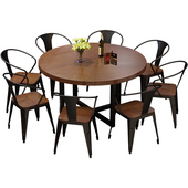 工业风餐厅实木圆餐m桌餐饮店桌椅组合复古烧烤吧音乐休闲吧餐桌