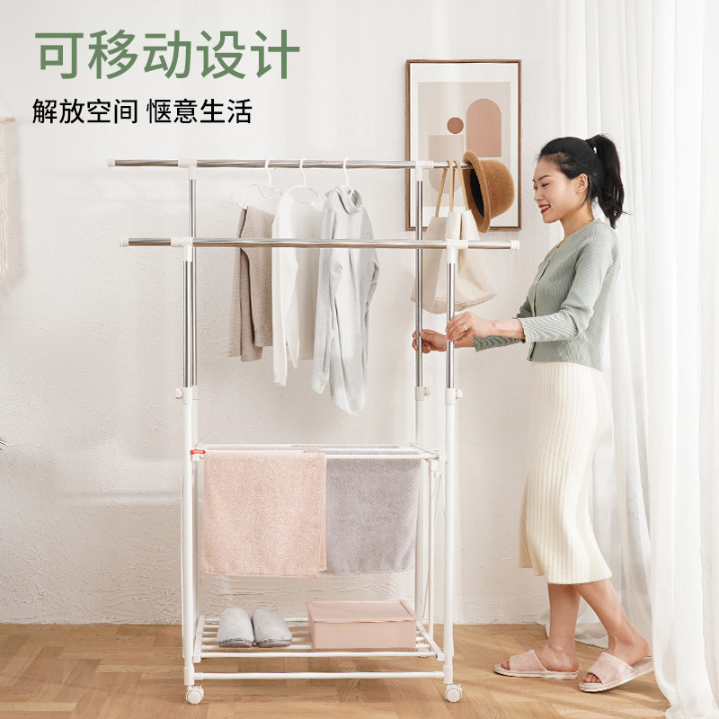 免安装晾衣架落地折叠双杆室内阳台家M用户外伸缩晒被衣架