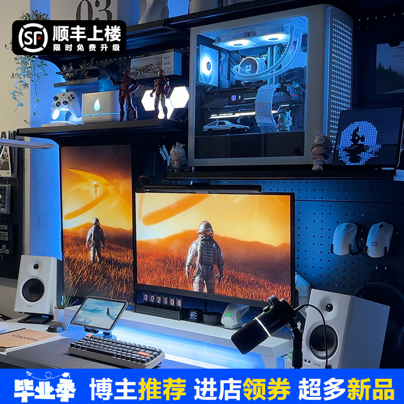 贫穷美学 小红书电竞桌 电动升降桌洞洞板台式电脑桌书.桌书架一