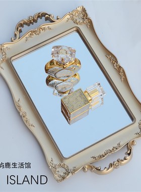 欧式复古金色镜面托盘首饰轻奢收纳盘几何摆件野X餐摄影道具盘