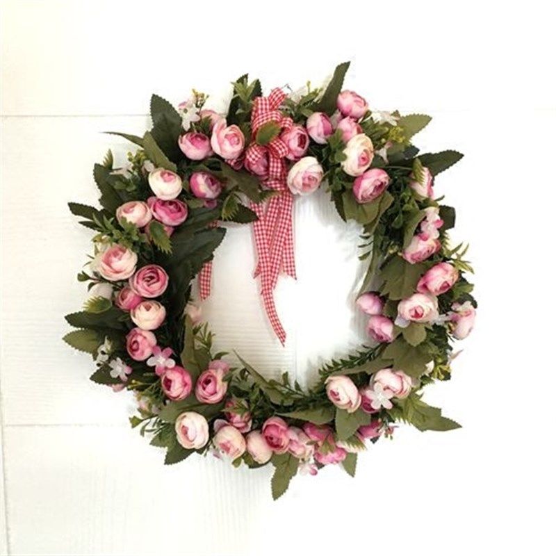 仿真花环挂饰门饰门挂n 心形绢花花环门楣花婚礼 仿真花墙圣诞花