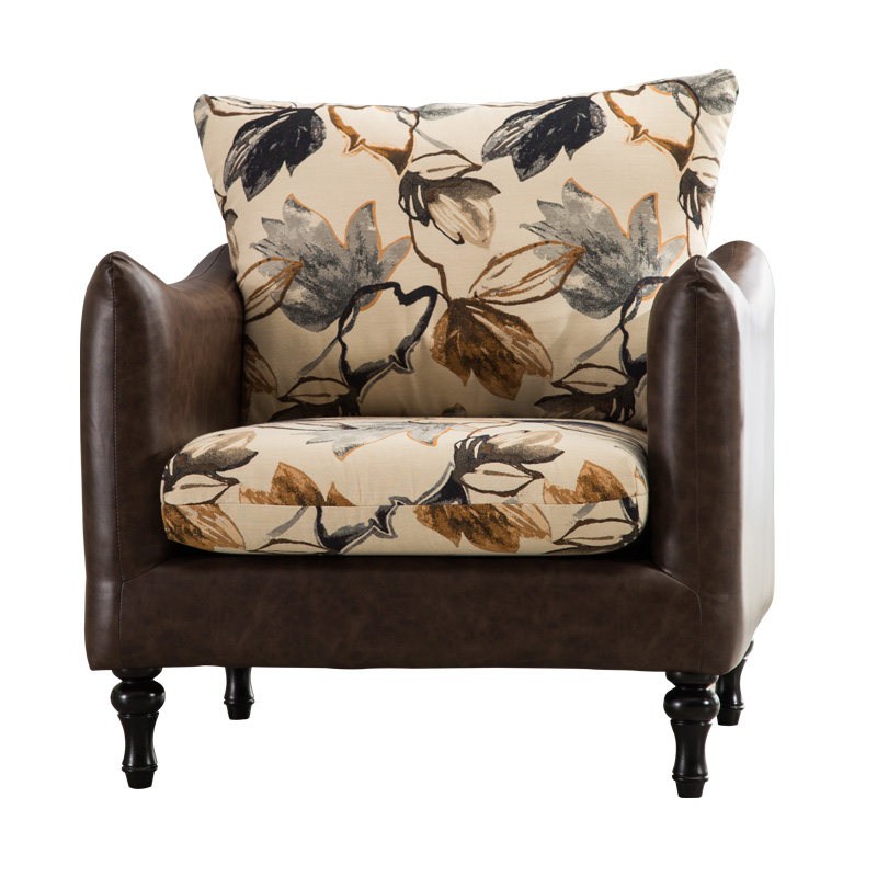 美式乡村布艺单人沙发 客厅卧室咖啡厅复古皮U沙发休闲老虎椅