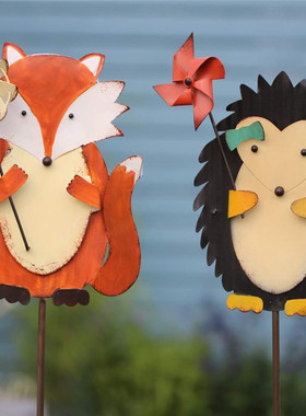 铁艺复古刺猬狐狸户外落地式爬藤架地插花架摆P件花盆花园庭院装