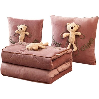 加厚抱枕被子两用二合一珊瑚绒毯办公室午睡O枕头折叠被汽车用靠