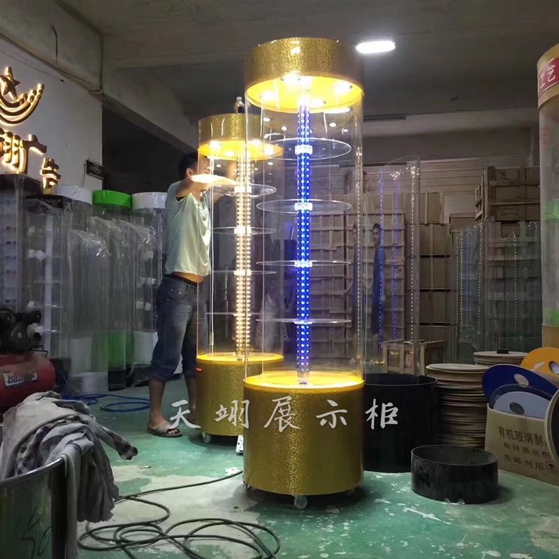 亚克力旋转展示柜 可旋转有机玻璃展柜 化妆品N珠宝模型手办专用