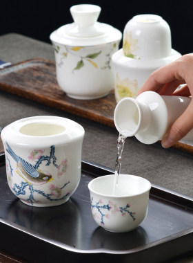 唐山骨瓷酒具家用二两白酒温酒器烫酒热酒壶暖酒器V黄酒骨瓷酒杯