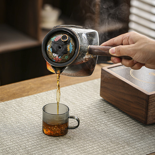胡桃木黑晶c炉家用室内加厚玻璃耐高温煮茶壶茶水分离煮茶器提梁