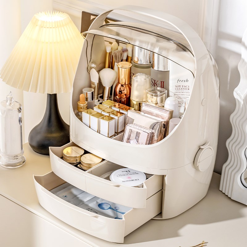 化妆品收纳盒手提式桌面防尘防z水透明大容量箱梳妆台护肤品置物