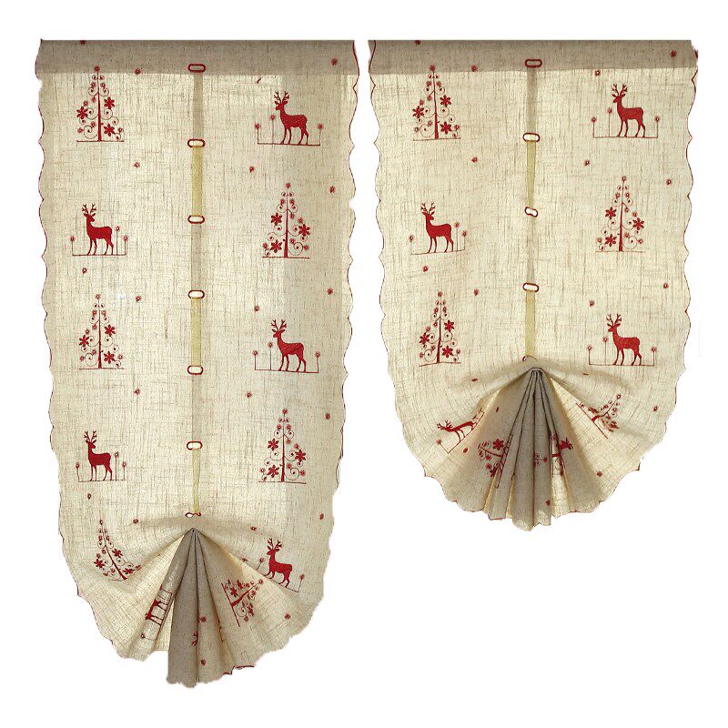 圣诞麋鹿成品g窗帘美式棉麻刺绣提拉帘门帘隔断升降窗帘阳台免打