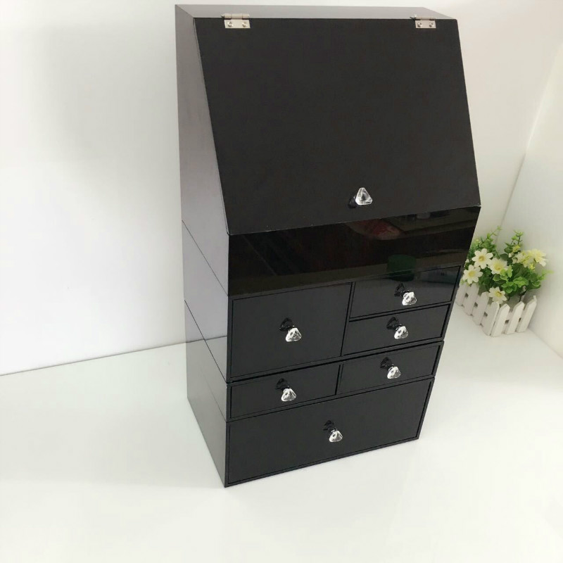 黑亚克力超大号化妆品收纳盒防尘护肤品口红首O饰桌面梳妆台整理