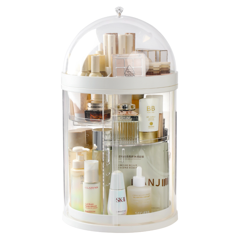 旋转化妆品收纳i盒防尘带盖梳妆台护肤品置物架桌面大容量口红架
