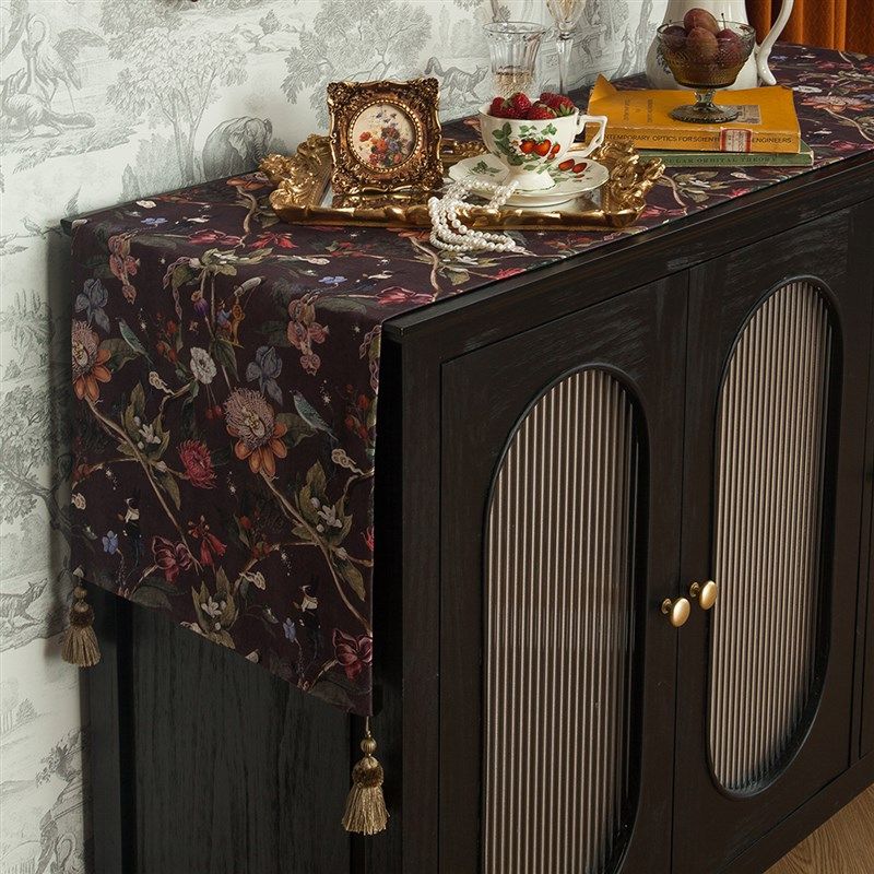 美式桌旗黑色中i古欧式高级感电视柜桌布盖布边柜茶几桌布长条床