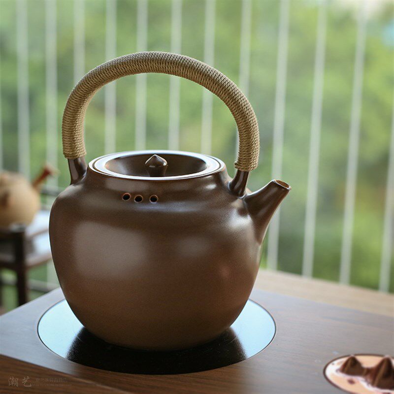 紫金釉 陶壶 白陶提梁苏打w釉煮茶壶炭炉煮茶器 电陶炉 烧水壶茶