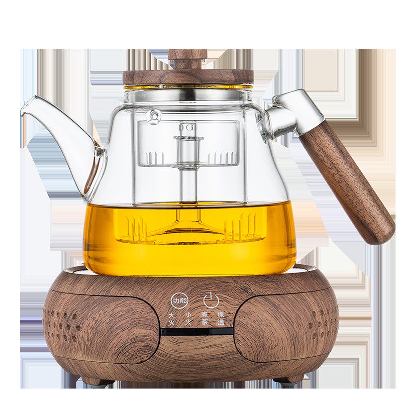 煮茶壶全玻璃烧水k泡茶耐高温自动电陶炉养生花茶具实木侧把蒸茶
