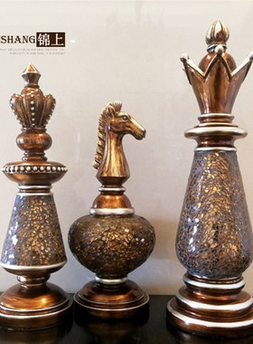 美式复古国际象棋装饰摆件 家居饰品软装配饰 客厅办公.书桌工艺