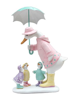 出口外贸撑伞鸭子一家白鹅动物雕塑摆件田园可爱风庭院.花园艺用