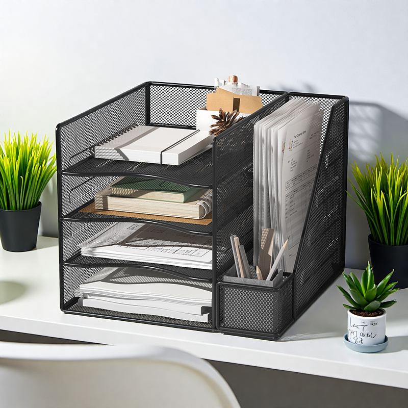 黑色网格多层桌面收纳架文件