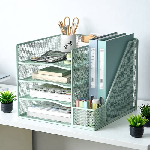 桌面文件收纳架办公桌置物架金属文件架办公室文件框铁质文件夹收纳架书架书立档案置物架办公文具用品大全