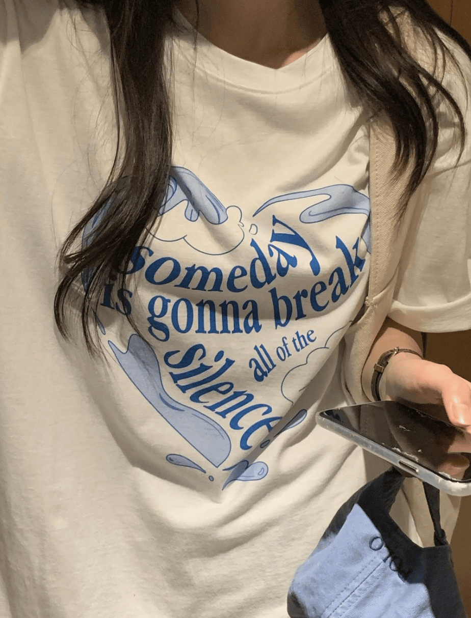 韩国东大门2025夏季爱心字母印花纯棉短袖ins白色宽松显瘦T恤女潮