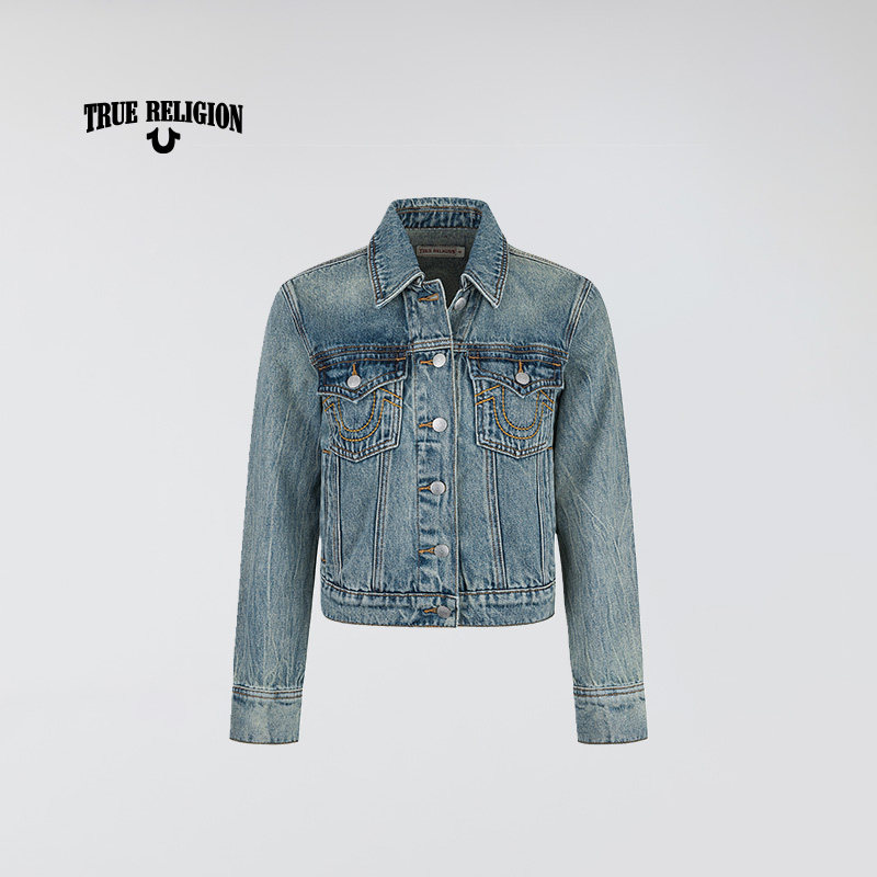 TrueReligion2024秋冬新品女士美式复古牛仔夹克