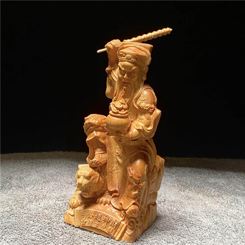 崖柏木雕刻寺庙赵公明人物赵元帅神像摆件武财神爷实木手工工艺品