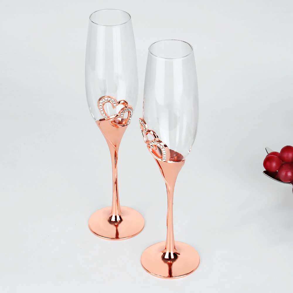 婚庆爱心香槟杯不锈钢底座带水晶钻石透明高脚杯起泡酒杯,餐饮具,甜酒/香槟杯,淘宝优惠券,粉丝福利购,淘宝优惠卷
