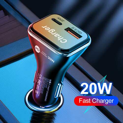 双快充车充38W QC3.0+PD20W 车载快充汽车点烟器一拖二闪充PD车充
