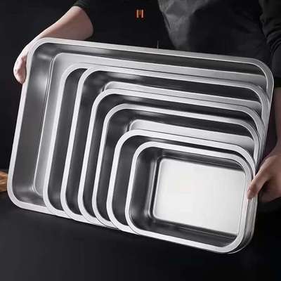 特厚加深316不锈钢平底方盘长方形托盘商用卤菜盆烤鱼电磁炉方盆