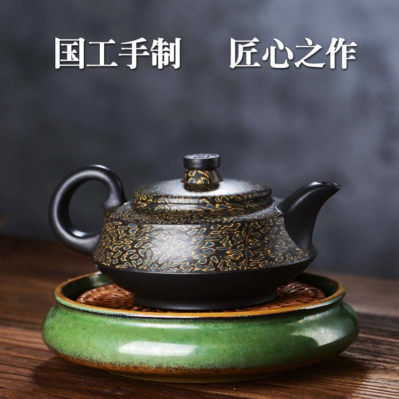 宜兴紫砂壶手工泡茶壶养生功夫茶具国工手制金钱豹家藏黑绞泥
