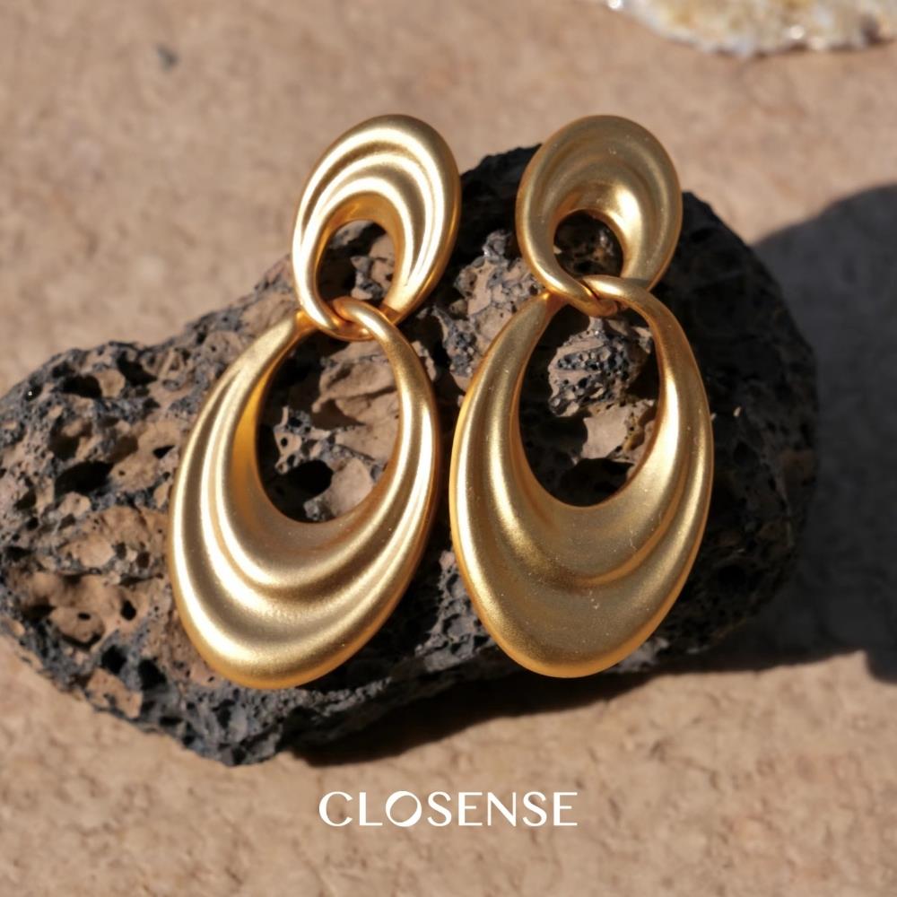 CLOSENSE『流沙』原创高级素金双圈耳环耳圈 流线型修饰脸型耳夹