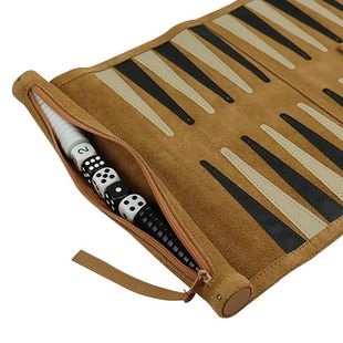 双陆棋西洋棋便携套装 可卷收纳反绒皮套 含黑白棋子桌游户外