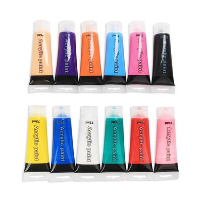 儿童手绘丙烯颜料75ml软管颜料美术搪胶石膏彩绘12色丙烯颜料