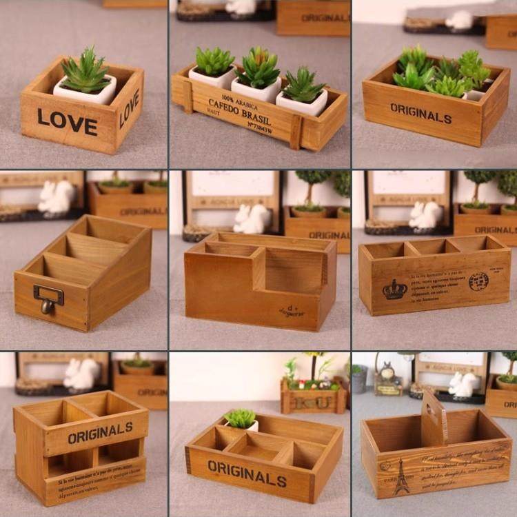 跨境长方形复古木质多肉植物花盆 多肉木盒家居阳台装饰植物收纳,家居饰品,花盆,淘宝优惠券,粉丝福利购,淘宝优惠卷
