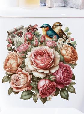 创意彩色花卉小鸟马桶贴卫生间柜子家居装饰墙贴画自粘 33476-誓