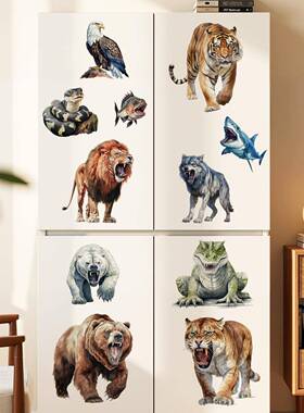 非洲动物墙面贴画儿童房老虎狮子棕熊可移除自粘背景墙贴画 69181