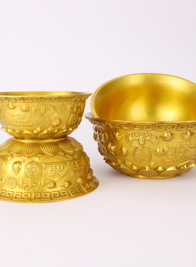 实心黄铜聚宝盆摆件铜盆铜碗米缸家居佛堂客厅店铺开业礼品八福盆